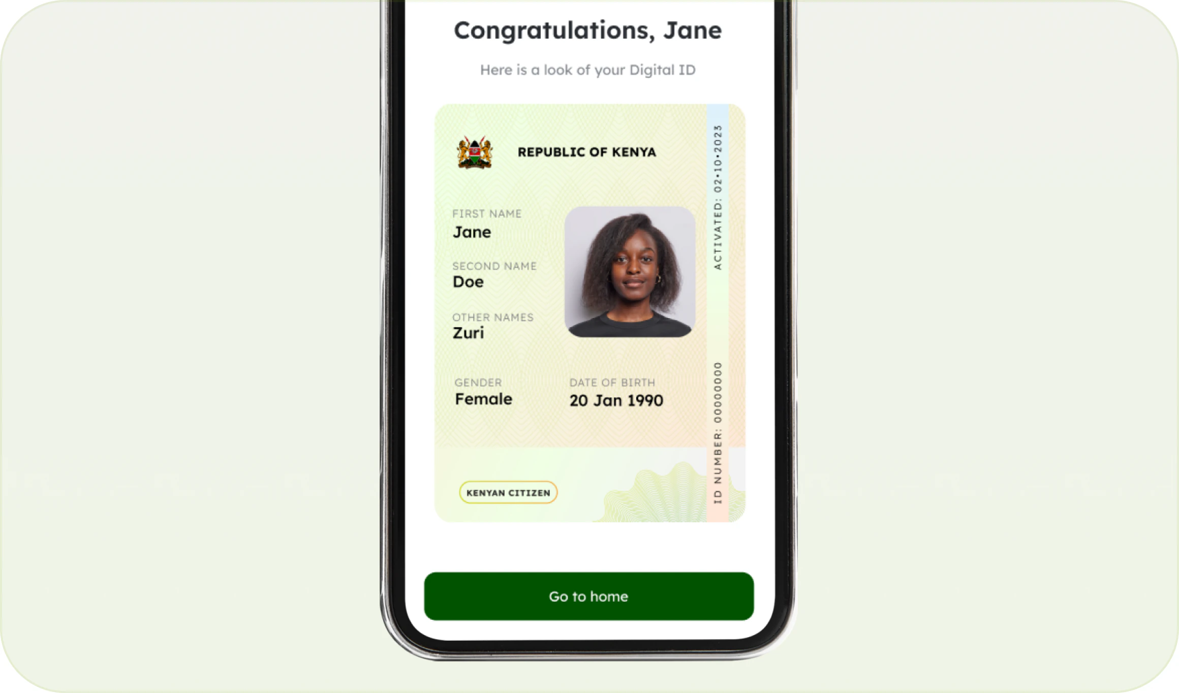 eCitizen app showing your activated Digital ID