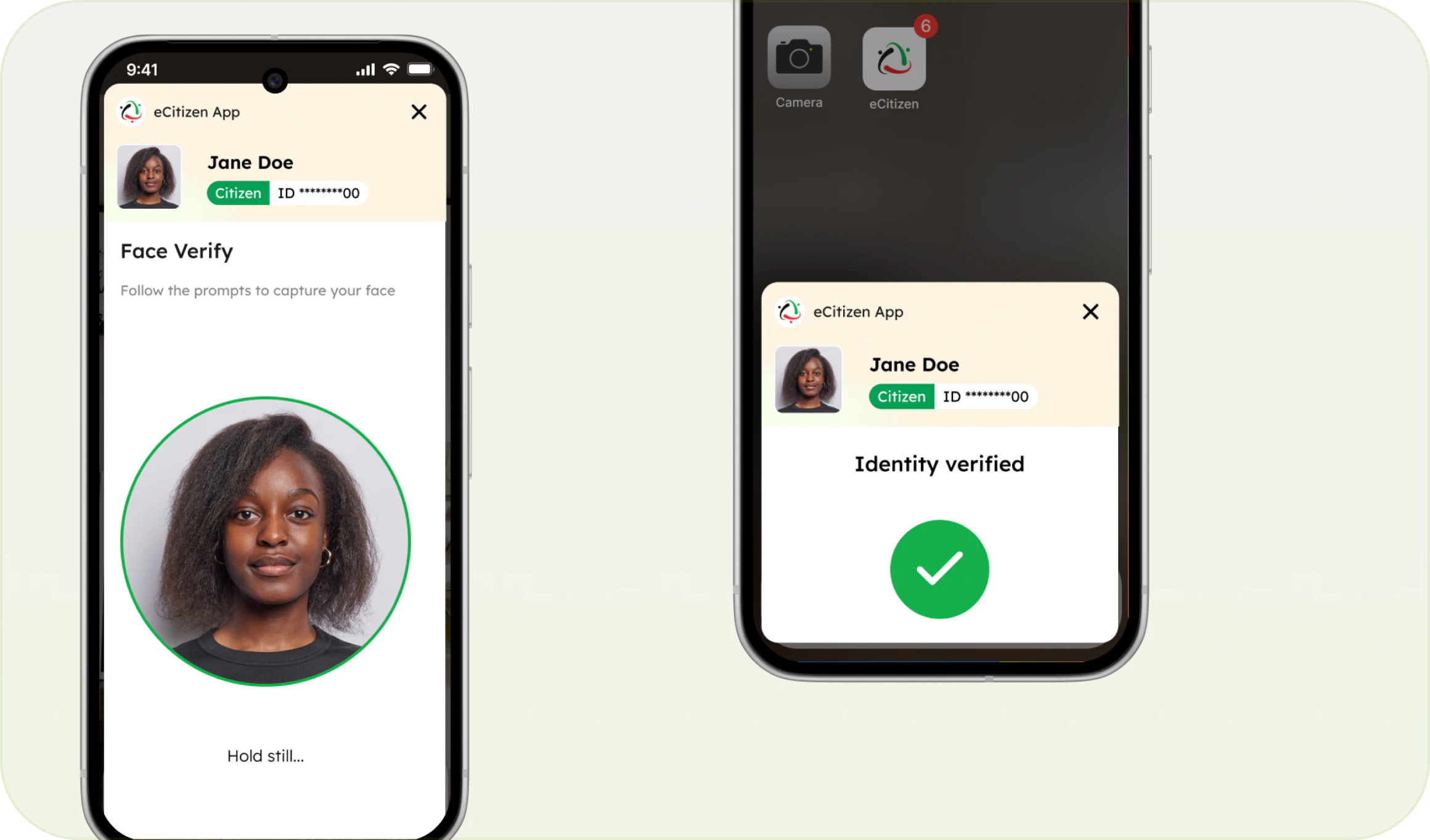 eCitizen app verifying your face and confirming your identity